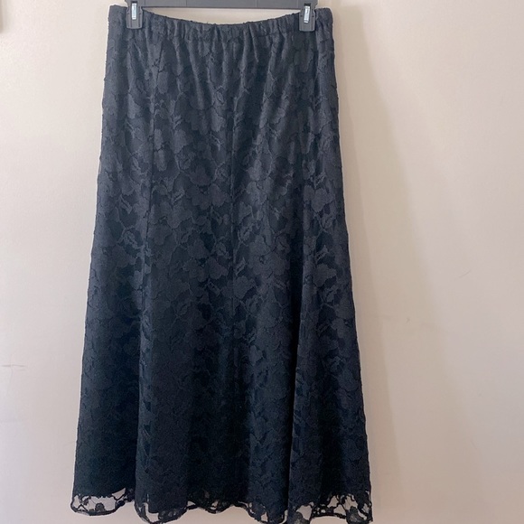 Black lace Woman’s Vitage midi skirt A-line flare  elastic waistband size M~L - Picture 6 of 16